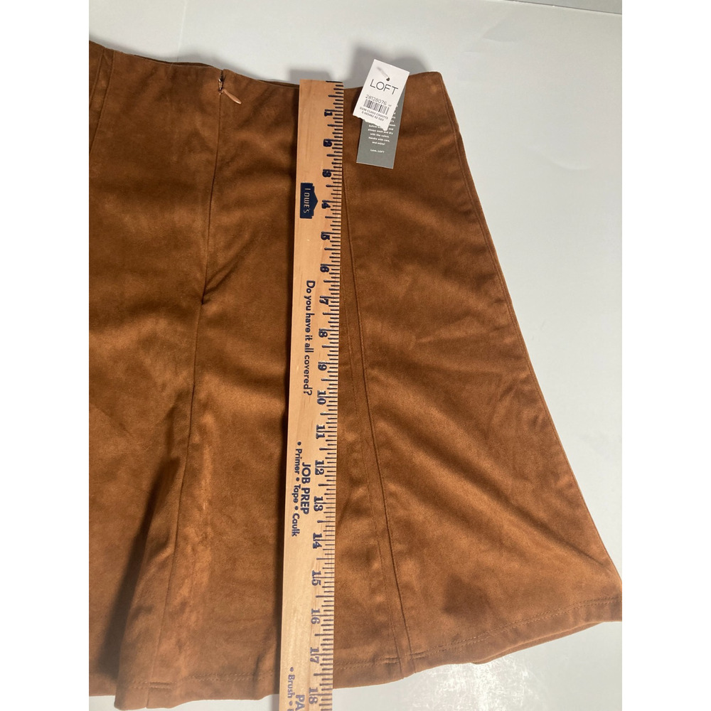 NWT Loft Mocha camel tan brown faux suede mini A-line vertical paneling skirt 2 - Picture 11 of 12